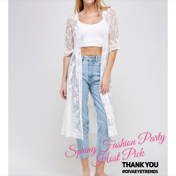 White Lace Kimono True Romance Full Length NWT - Picture 2 of 6